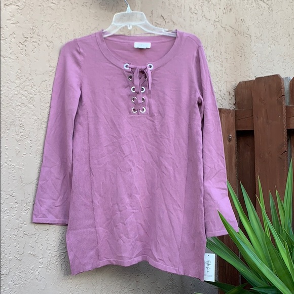 Style & Co Lace up Tunic Sweater Top Mauve - Picture 2 of 5